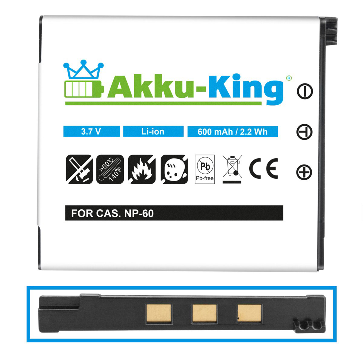 AKKU-KING Akku kompatibel mit Casio Li-Ion NP-60 600mAh Volt, 3.7 Kamera-Akku