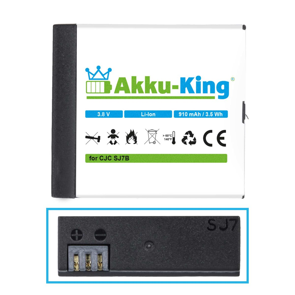 AKKU-KING Akku kompatibel mit SJCAM 3.8 Li-Ion Volt, 910mAh Kamera-Akku, SJ7B