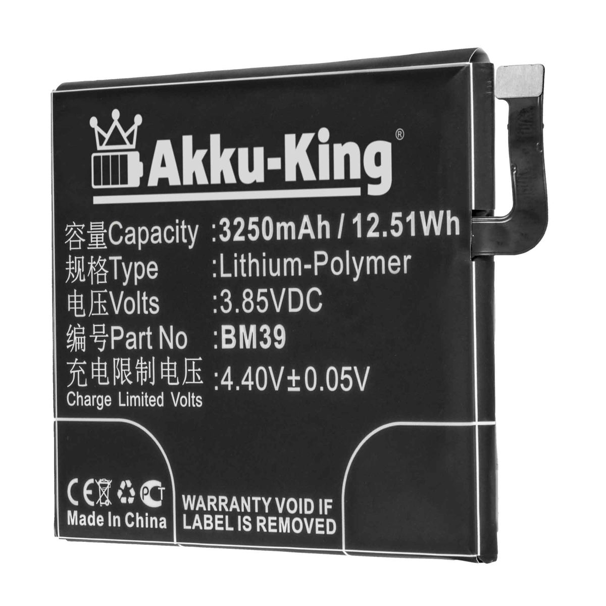AKKU-KING Akku kompatibel mit Xiaomi 3.85 Handy-Akku, BM39 3250mAh Li-Polymer Volt