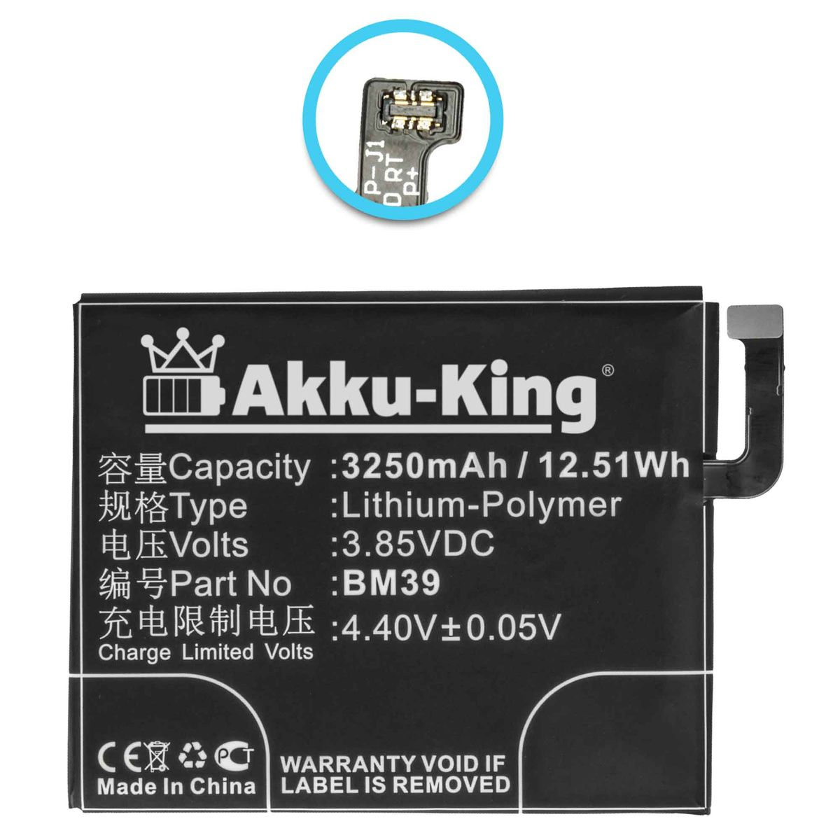 3250mAh kompatibel AKKU-KING BM39 Akku Li-Polymer 3.85 Volt, Handy-Akku, mit Xiaomi