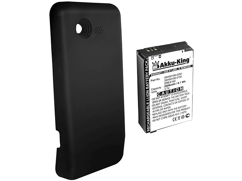 BA mit kompatibel 3.7 S370 HTC 2200mAh Volt, Akku Handy-Akku, Li-Polymer AKKU-KING mit Akkudeckel