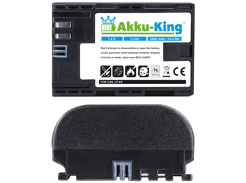 AKKU-KING Akku kompatibel mit Blackmagic Design LP-E6 Li-Ion Kamera-Akku, 7.4 Volt, 2000mAh