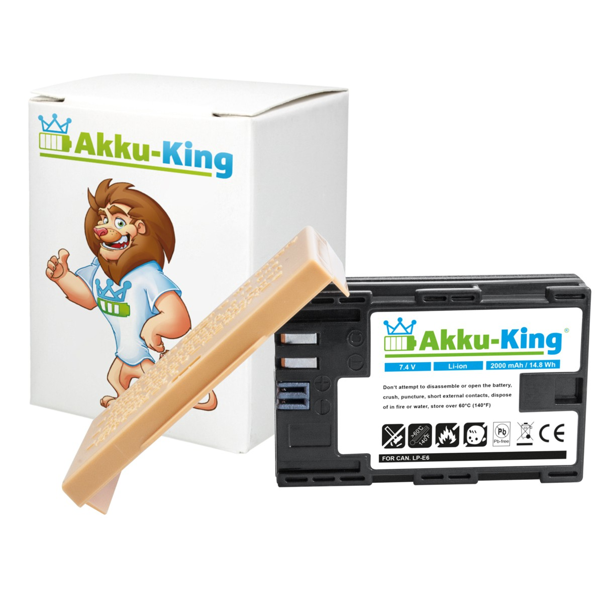 AKKU-KING Akku kompatibel LP-E6 Kamera-Akku, 2000mAh 7.4 Volt, Li-Ion Canon mit