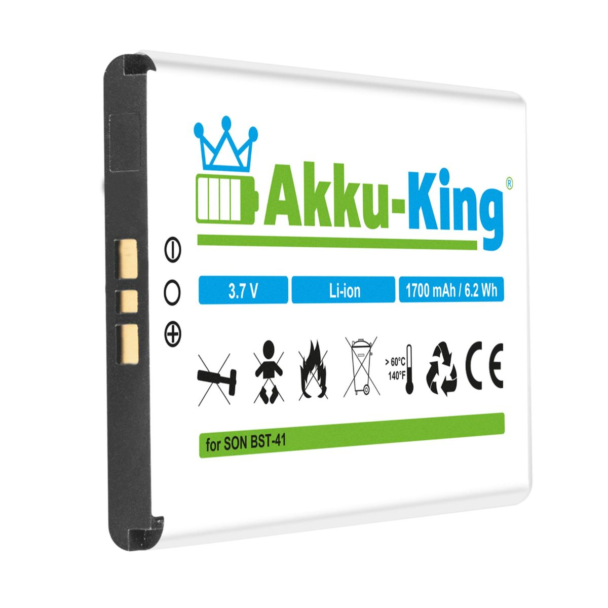 AKKU-KING 3.7 Li-Ion Volt, mit Handy-Akku, 1700mAh Sony-Ericsson kompatibel Akku BST-41