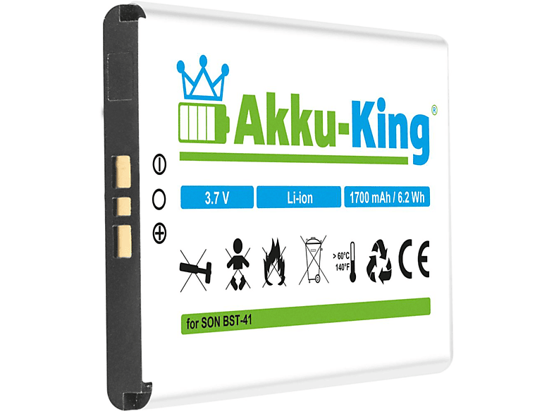 mit Li-Ion 3.7 Volt, kompatibel Handy-Akku, 1700mAh Sony-Ericsson AKKU-KING Akku BST-41