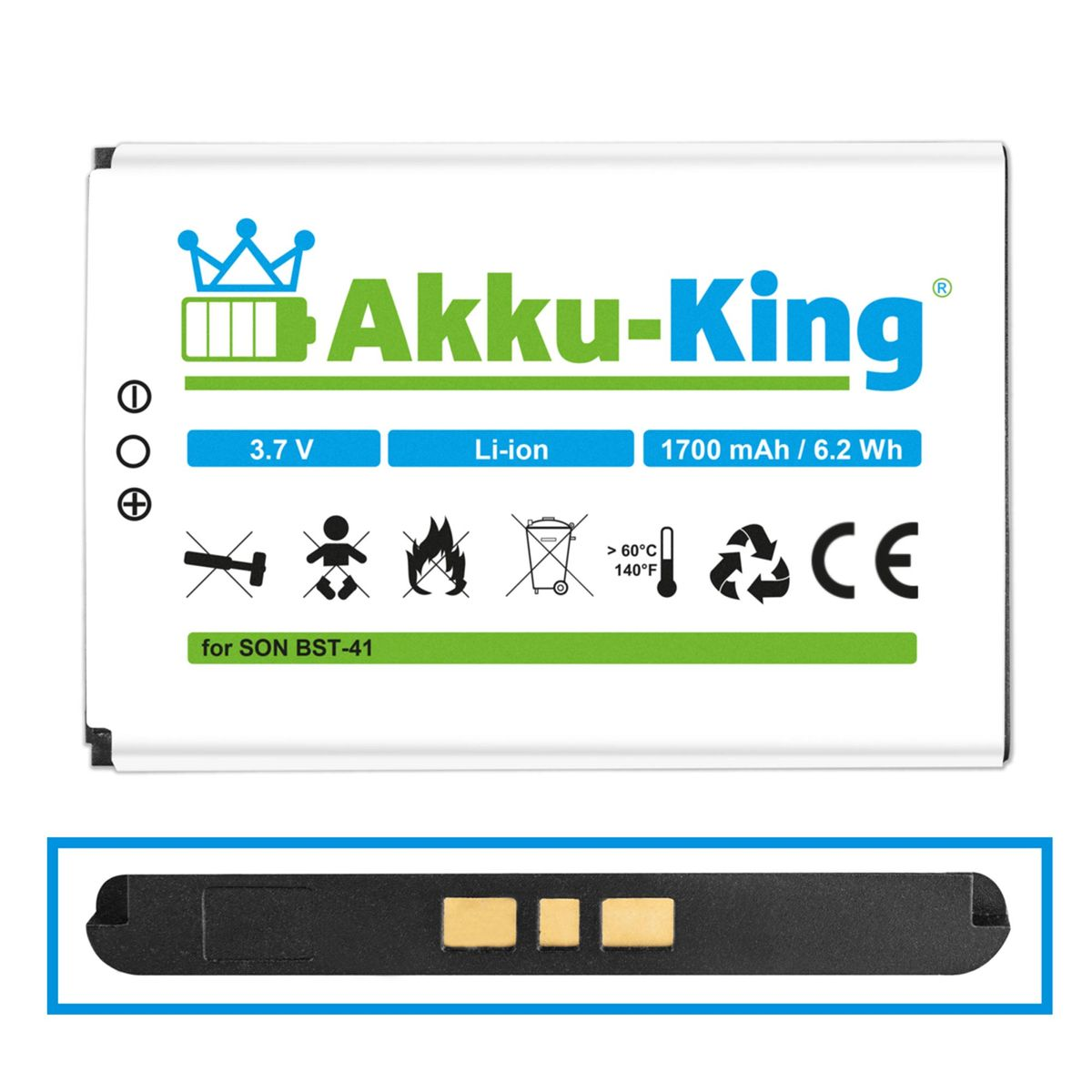 Akku BST-41 Li-Ion 1700mAh Handy-Akku, 3.7 kompatibel Sony-Ericsson mit AKKU-KING Volt,