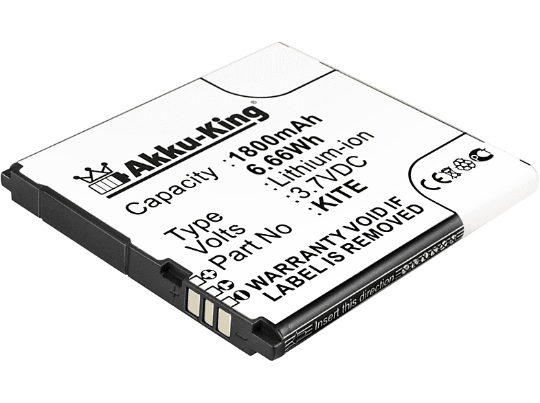 AKKU-KING Akku kompatibel mit Wiko Kite Li-Ion Handy-Akku, 3.7 Volt, 1800mAh