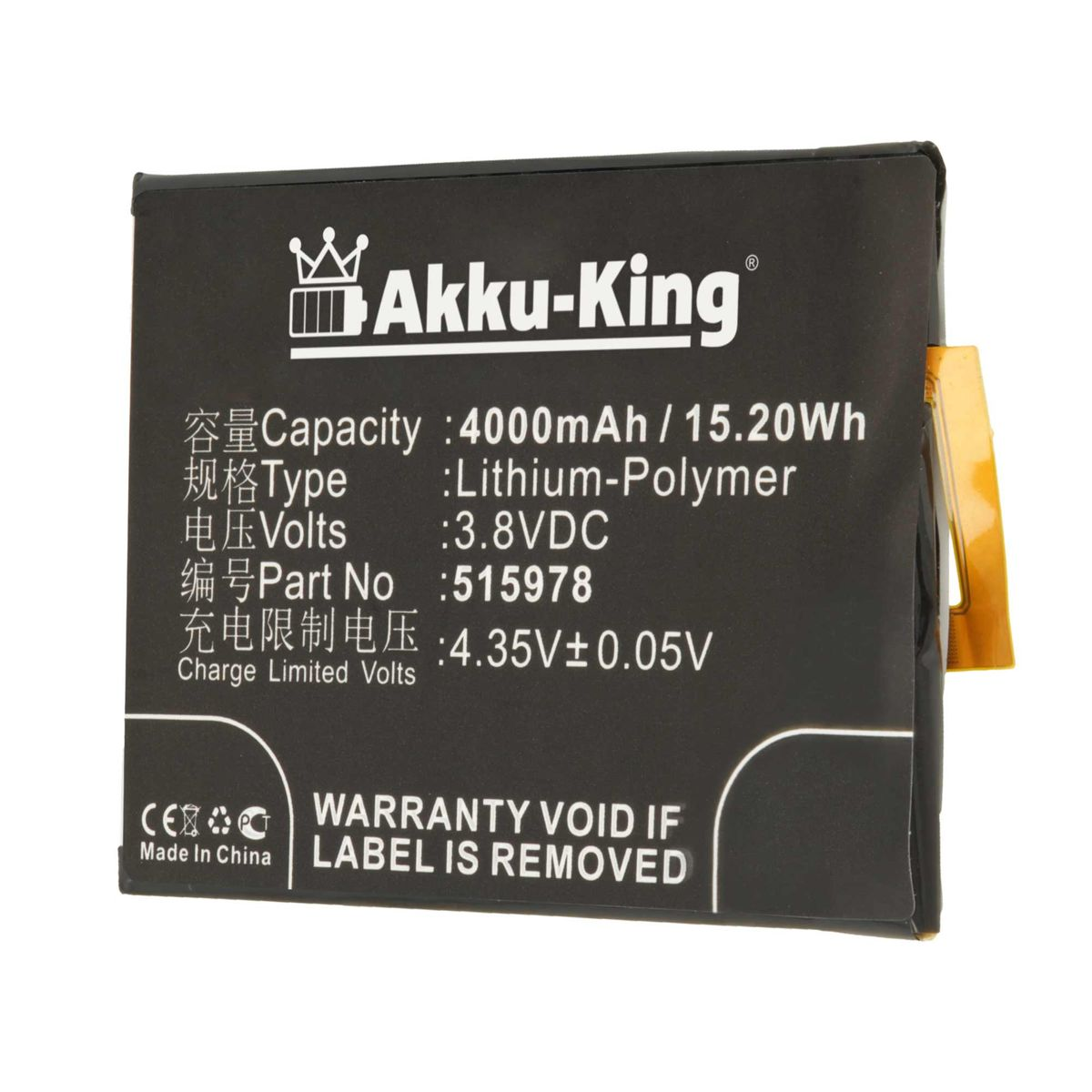 AKKU-KING Akku kompatibel mit ZTE 4000mAh 3.8 Handy-Akku, 515978 Volt, Li-Polymer