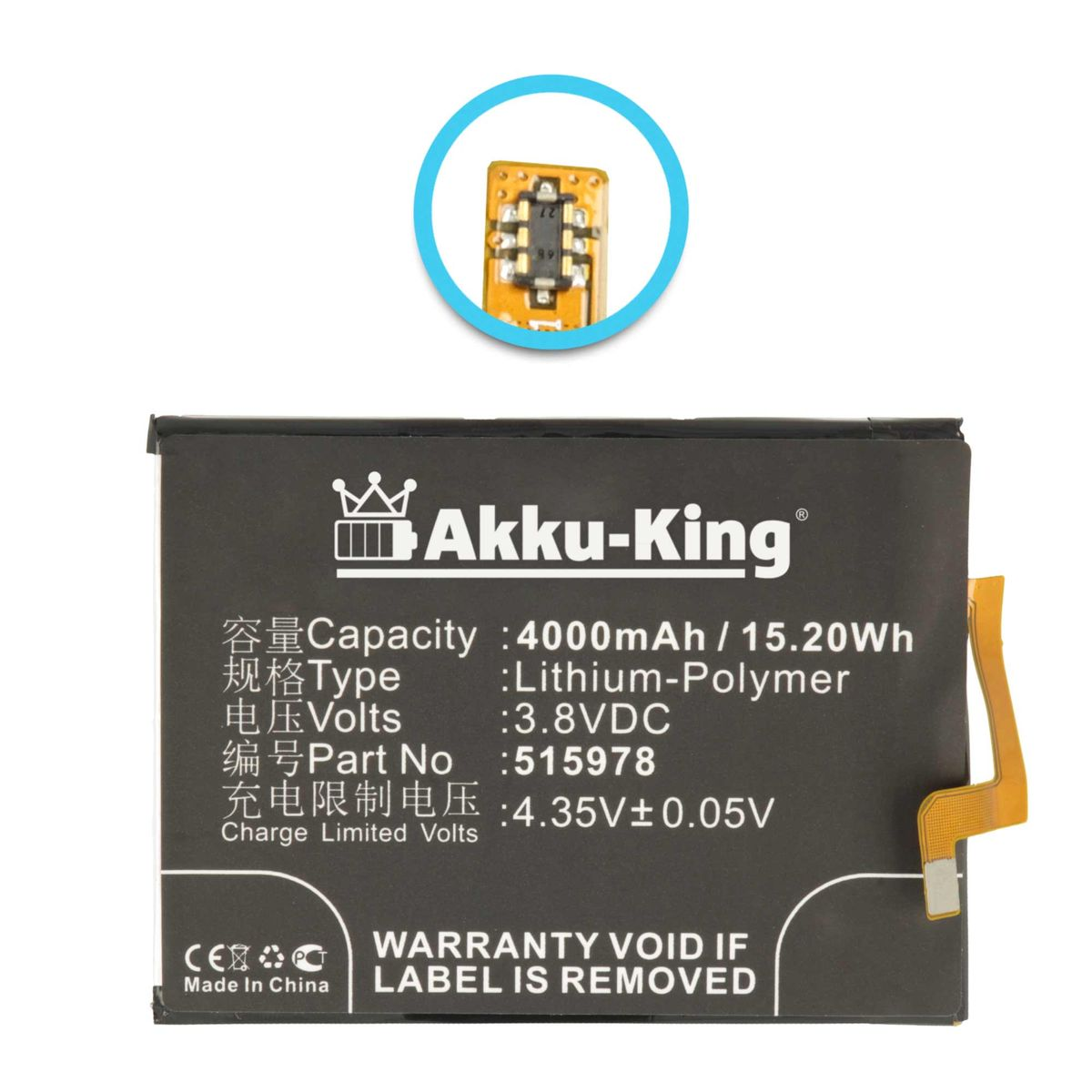 AKKU-KING Akku Volt, ZTE 4000mAh mit Li-Polymer Handy-Akku, kompatibel 3.8 515978