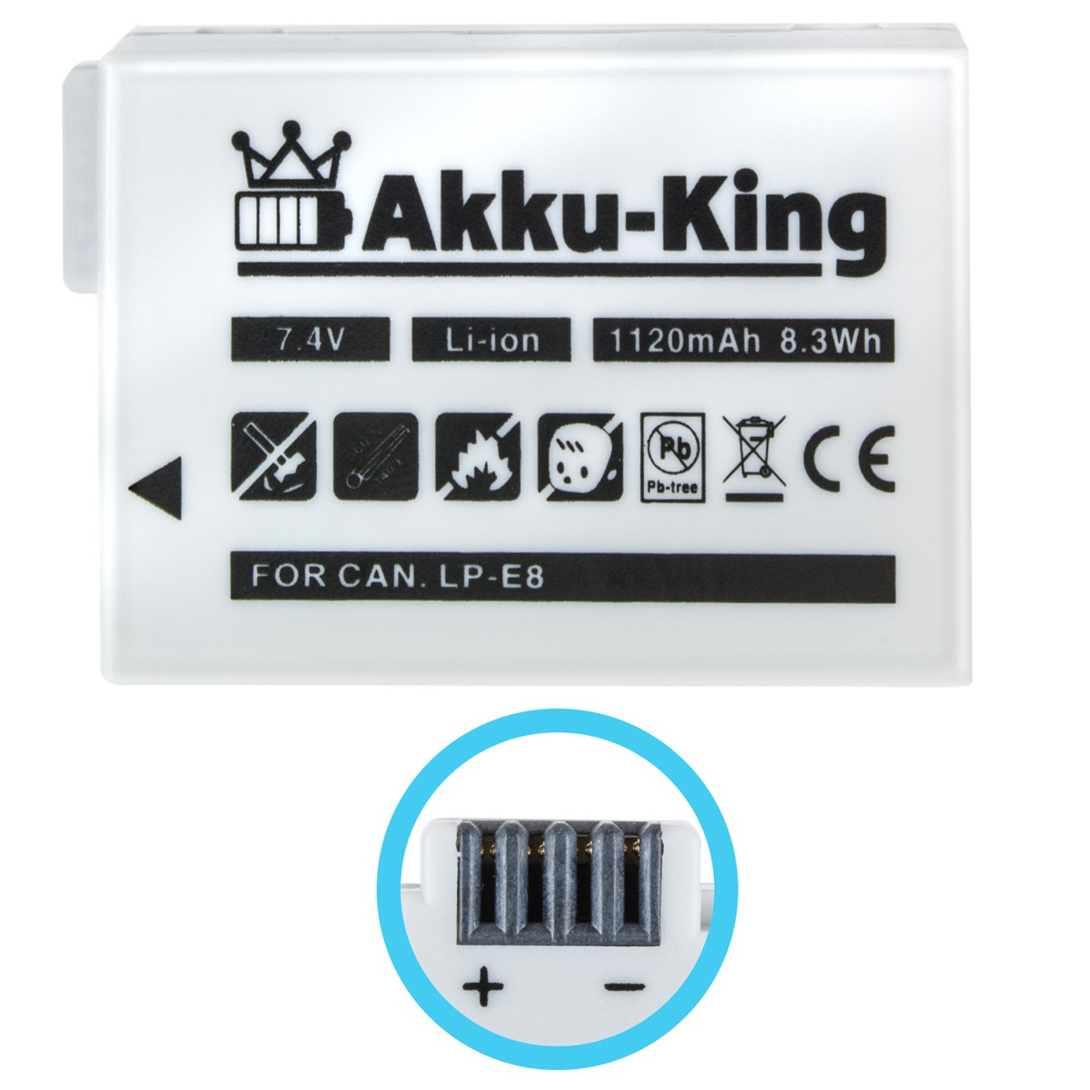 AKKU-KING 1120mAh Volt, Canon Kamera-Akku, kompatibel Li-Ion mit 7.4 Akku LP-E8