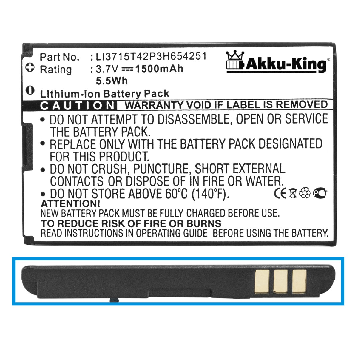 3.7 Volt, mit Akku AKKU-KING 1500mAh Li-Ion Vodafone Handy-Akku, LI3715T42P3H654251 kompatibel