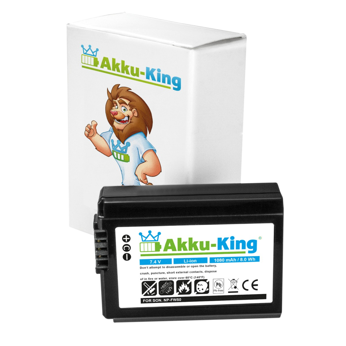 Li-Ion NP-FW50 Akku kompatibel Volt, 7.4 Sony mit Kamera-Akku, AKKU-KING 1080mAh