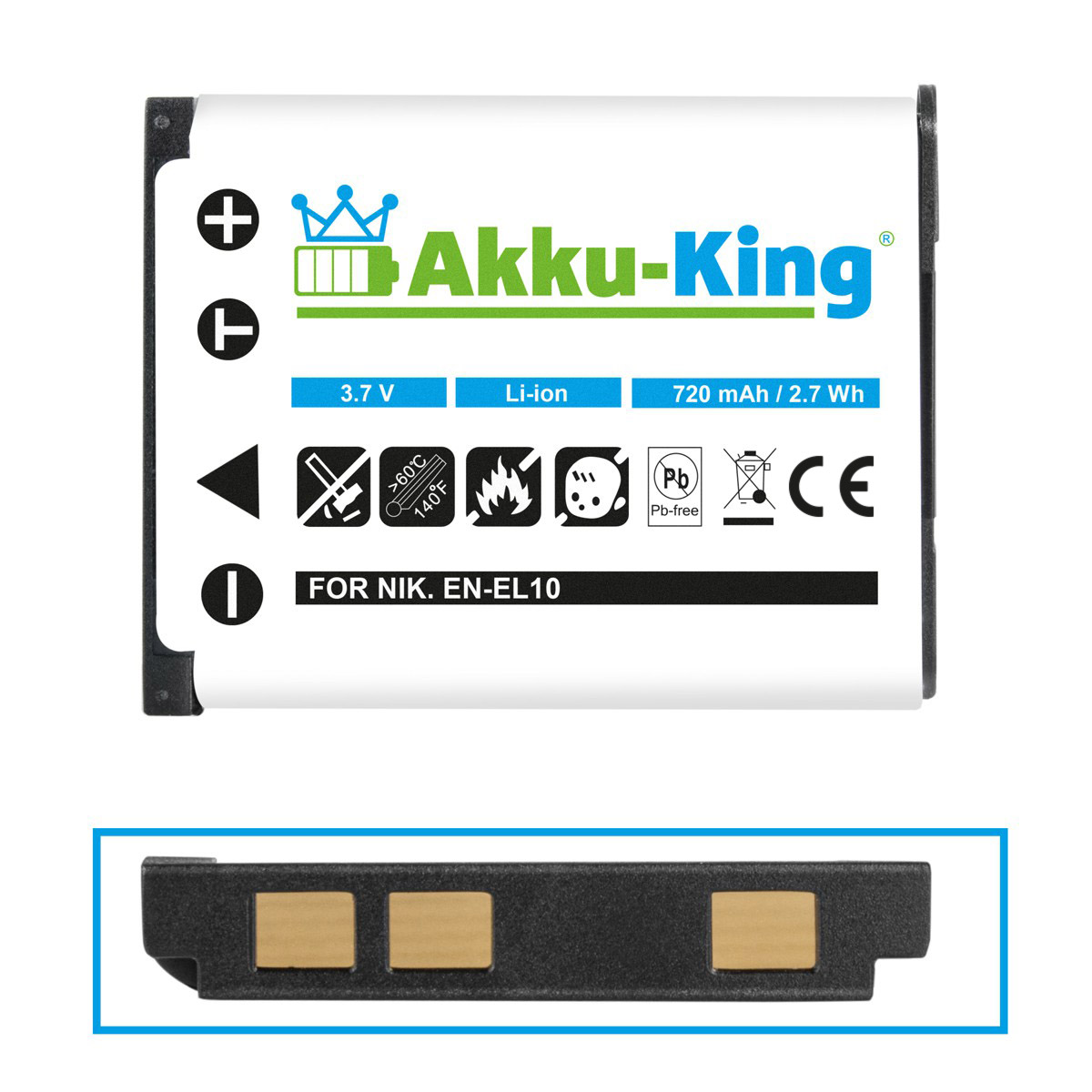 Kamera-Akku, Akku DS-5370 AKKU-KING 720mAh kompatibel mit Traveler 3.7 Li-Ion Volt,
