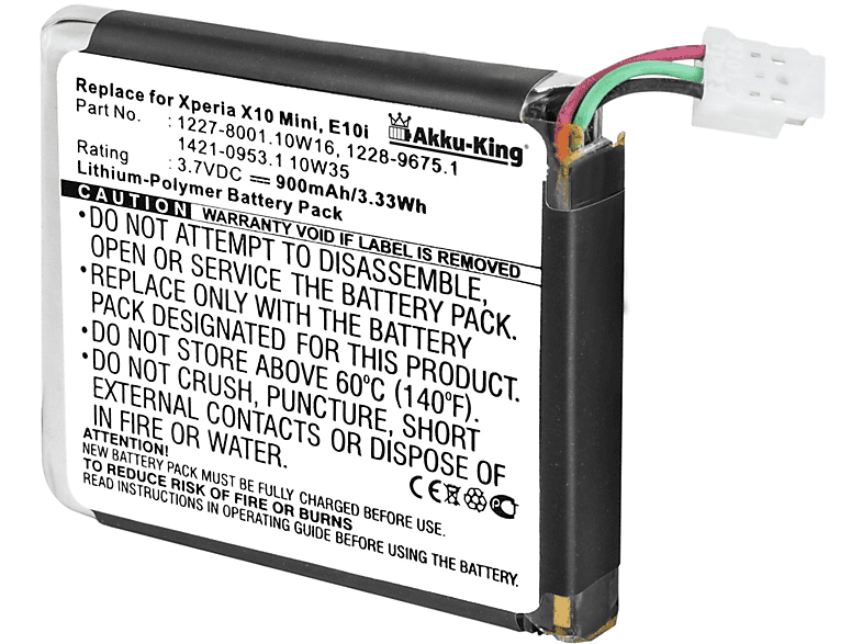 Akku 1421-0953.1 mit AKKU-KING Volt, Handy-Akku, Li-Polymer 900mAh kompatibel 3.7 Sony