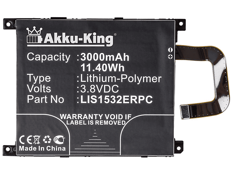Sony kompatibel Akku Volt, LIS1532ERPC AKKU-KING Li-Polymer 3000mAh 3.8 mit Handy-Akku,