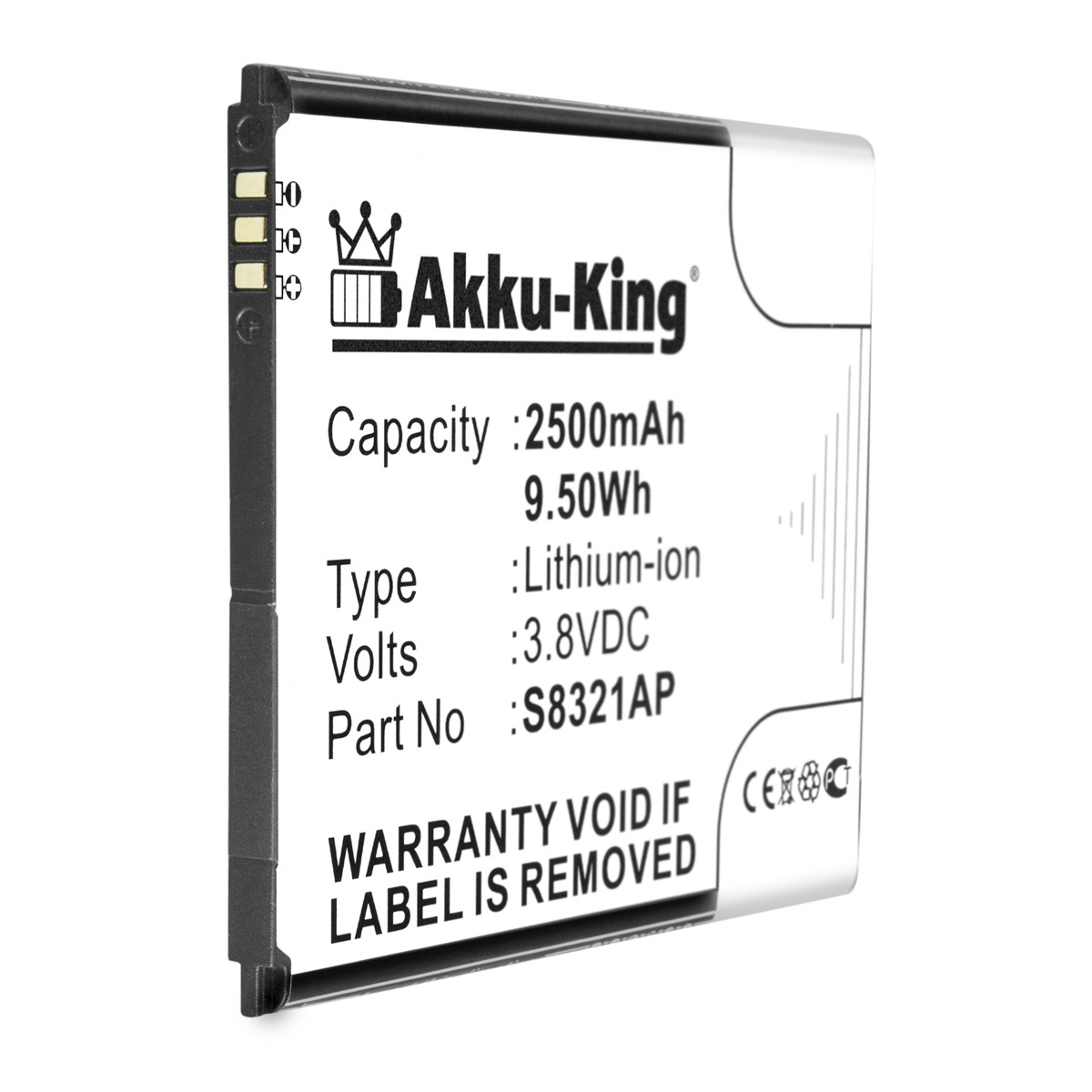 Handy-Akku, 2500mAh S8321AP 3.8 Li-Ion mit AKKU-KING kompatibel Akku Volt, Wiko