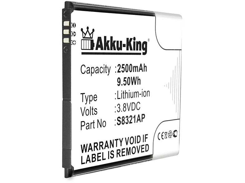AKKU-KING Akku kompatibel mit Wiko S8321AP Li-Ion Handy-Akku, 3.8 Volt, 2500mAh