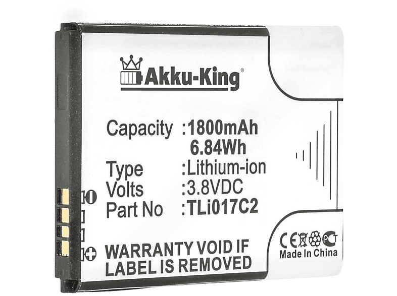 AKKU-KING Akku kompatibel mit 1800mAh Volt, Li-Ion TLi017C2 Vodafone 3.8 Handy-Akku