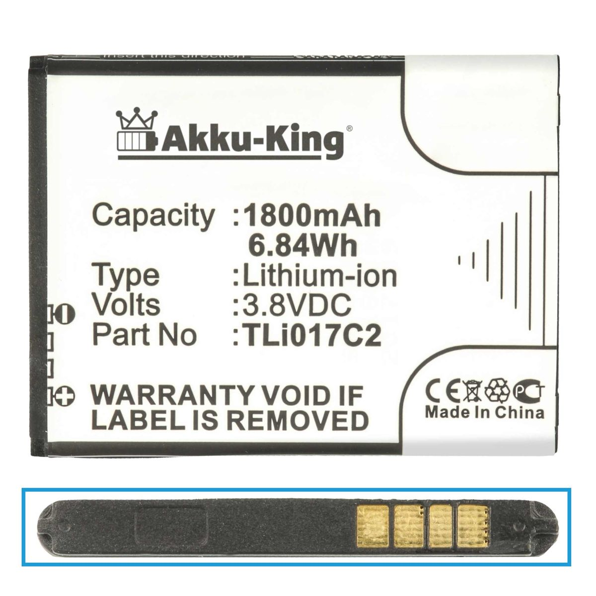 AKKU-KING Akku kompatibel mit 1800mAh Volt, Li-Ion TLi017C2 Vodafone 3.8 Handy-Akku
