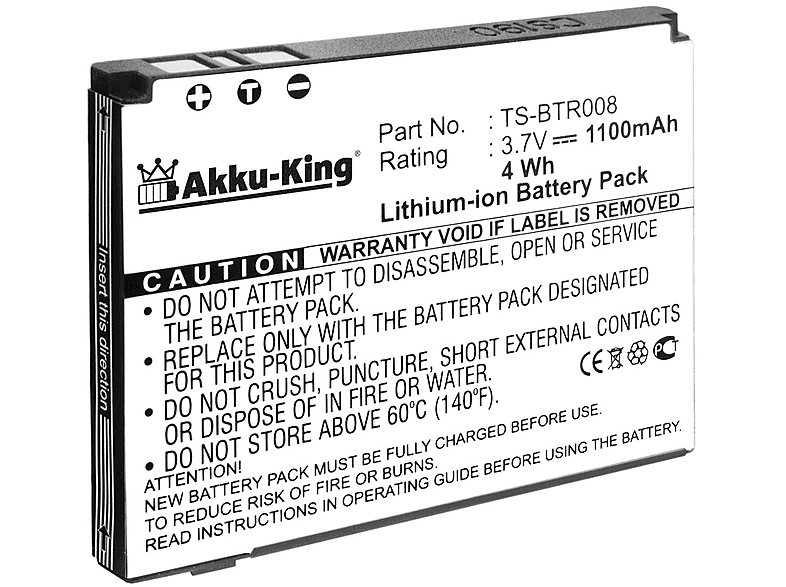 AKKU-KING Akku kompatibel mit Toshiba  TS-BTR008 Li-Ion Handy-Akku, 3.7 Volt, 1100mAh