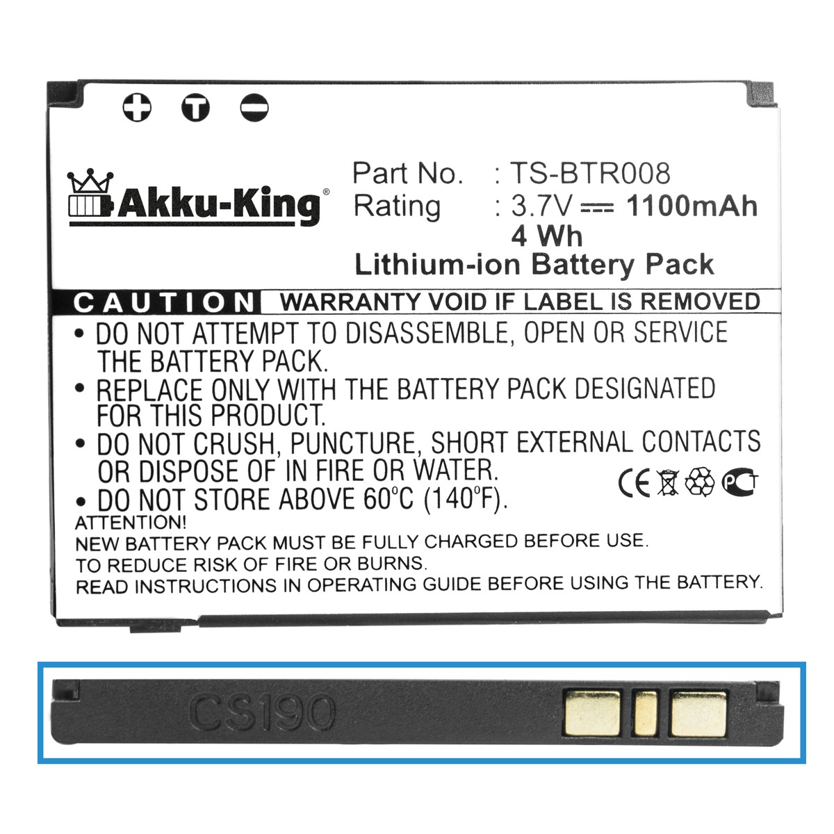 AKKU-KING Akku TS-BTR008 Toshiba kompatibel 3.7 Li-Ion Volt, Handy-Akku, mit 1100mAh