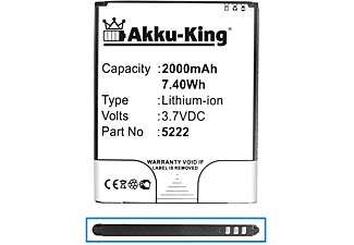 AKKU-KING Akku kompatibel mit Wiko 5222 Li-Ion Handy-Akku, 3.7 Volt, 2000mAh