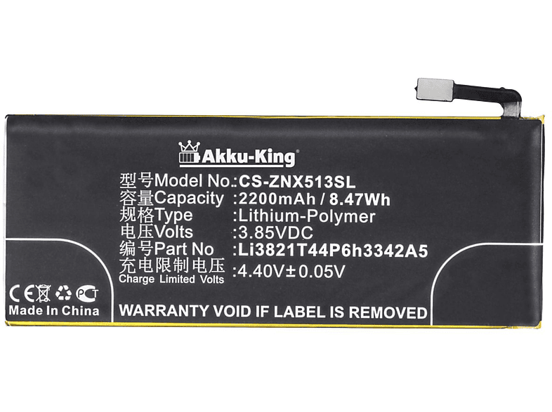 AKKU-KING mit Li-Polymer Volt, Akku Li3821T44P6h3342A5 Handy-Akku, kompatibel 2200mAh 3.85 ZTE