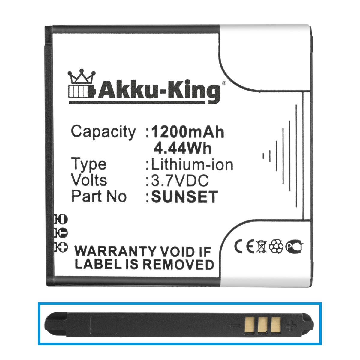 AKKU-KING Akku 1200mAh Wiko Handy-Akku, Volt, kompatibel Li-Ion 3.7 mit Sunset