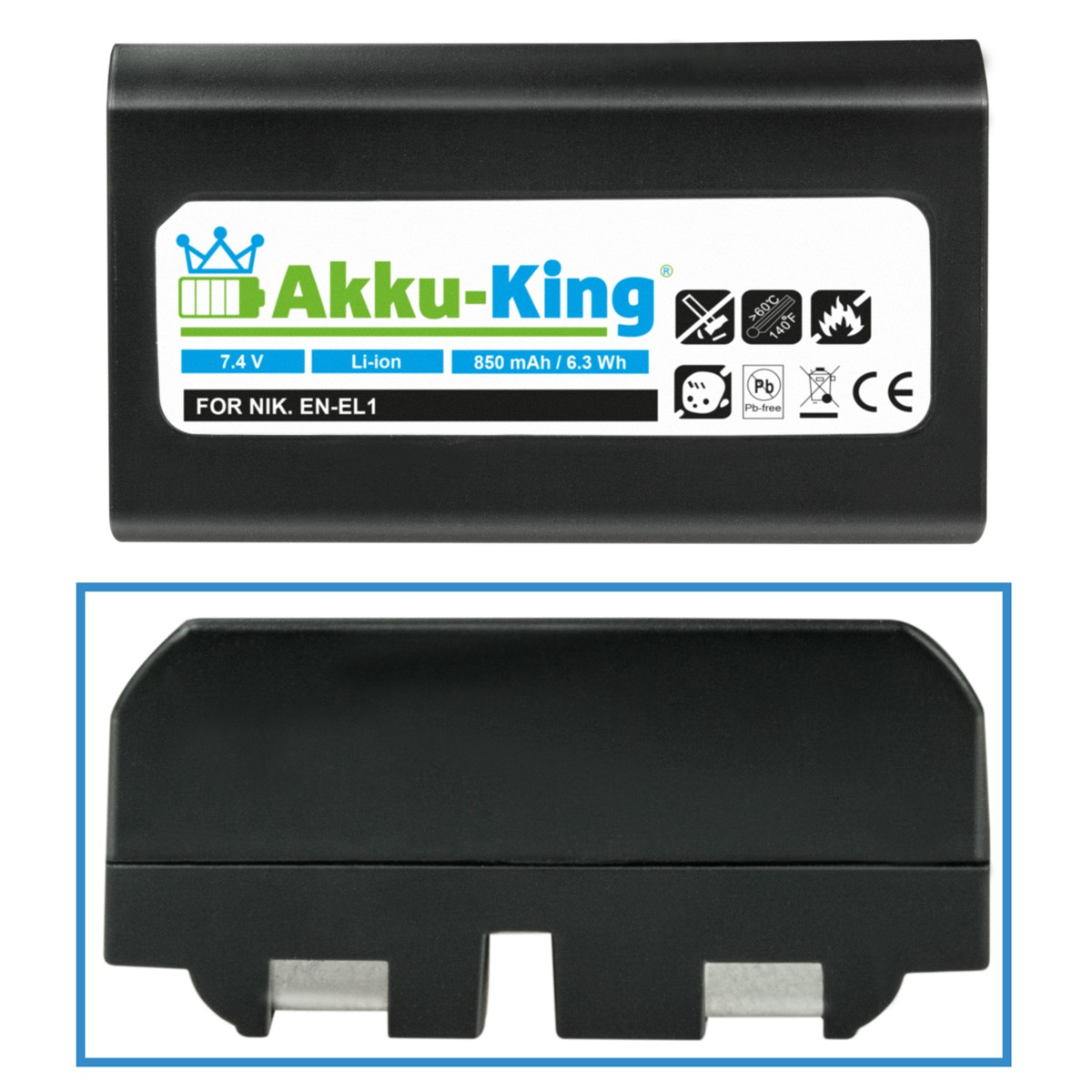 Akku Volt, 7.4 EN-EL1 Nikon 850mAh Kamera-Akku, kompatibel AKKU-KING mit Li-Ion