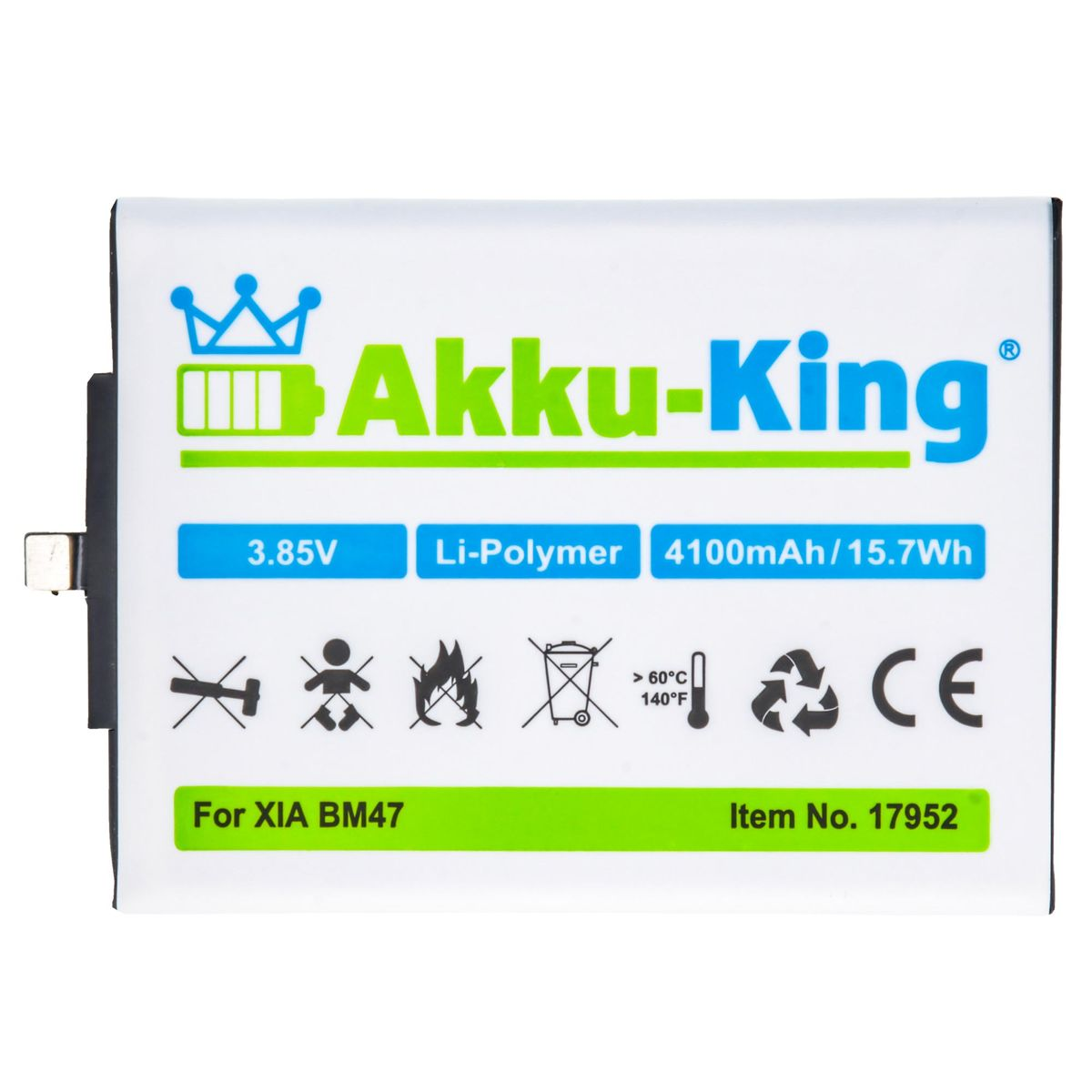 BM47 Xiaomi kompatibel 3.85 AKKU-KING Handy-Akku, Li-Polymer Akku Volt, mit 4100mAh
