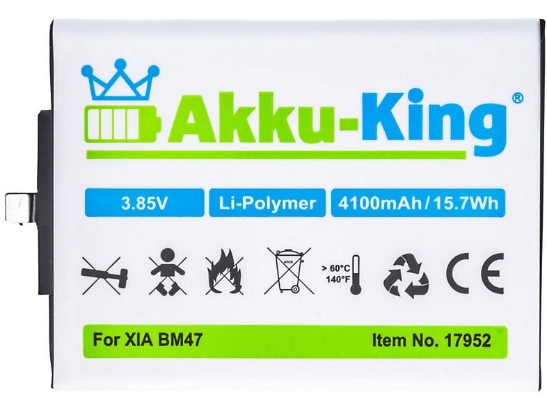 AKKU-KING Akku kompatibel mit Xiaomi BM47 Li-Polymer Handy-Akku, 3.85 Volt, 4100mAh