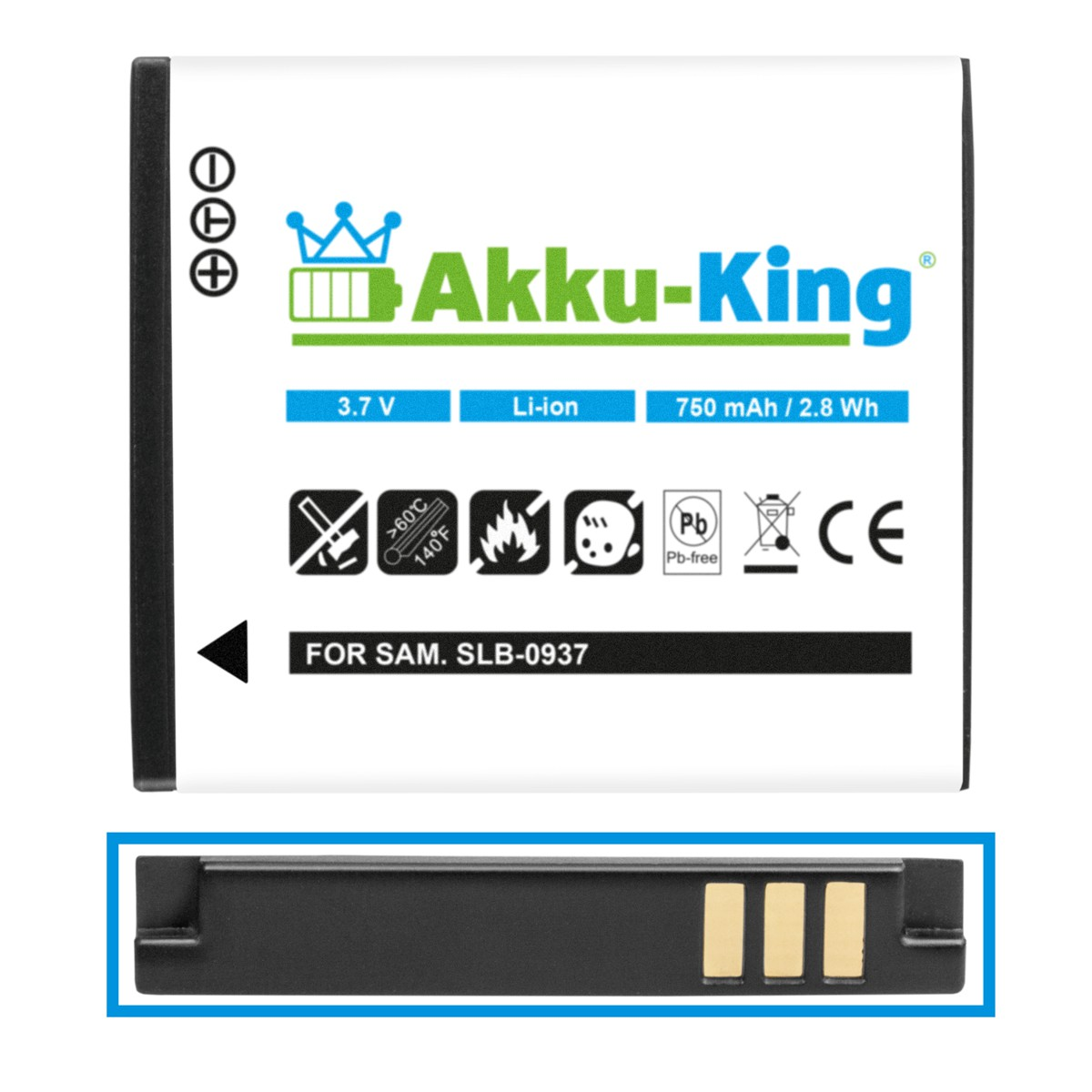 mit kompatibel Samsung Akku 3.7 AKKU-KING SLB-0937 Kamera-Akku, 750mAh Volt, Li-Ion