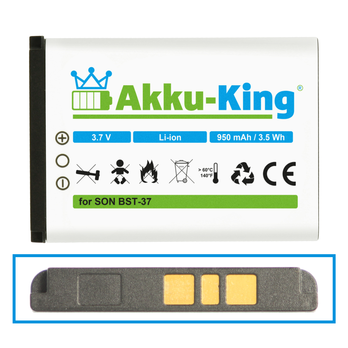 AKKU-KING Akku Li-Ion Sony-Ericsson BST-37 mit 3.7 Handy-Akku, 950mAh Volt, kompatibel