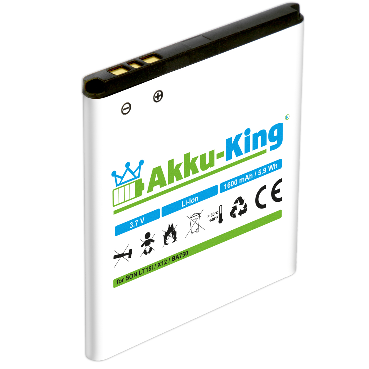 AKKU-KING Akku kompatibel mit Sony-Ericsson Volt, 1600mAh 3.7 BA750 Li-Ion Handy-Akku