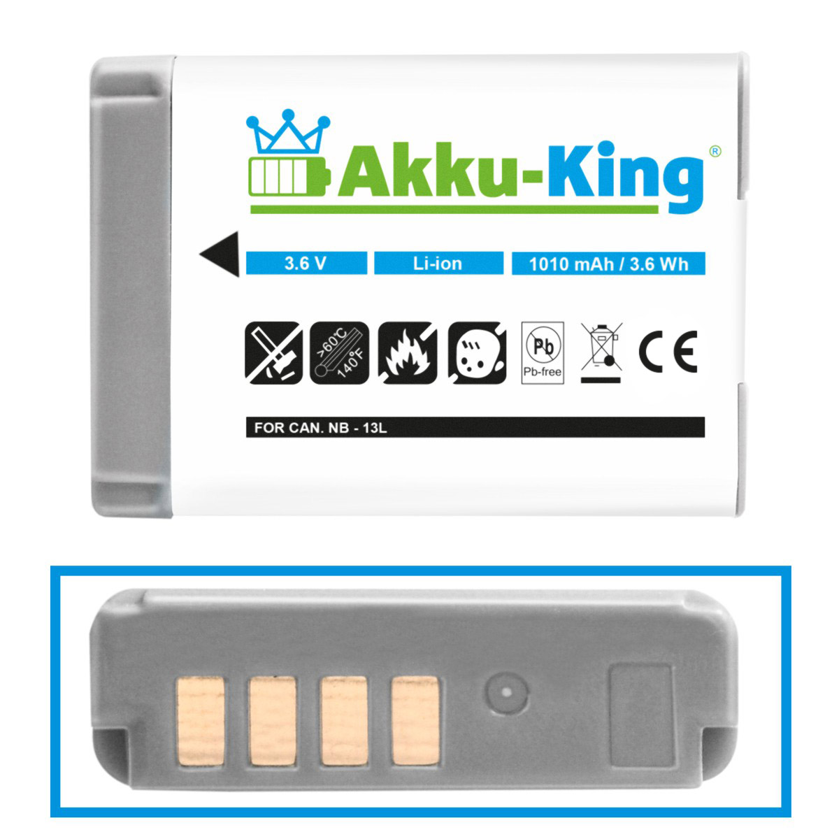 AKKU-KING Akku kompatibel mit Canon NB-13L 3.6 Volt, Kamera-Akku, Li-Ion 1010mAh