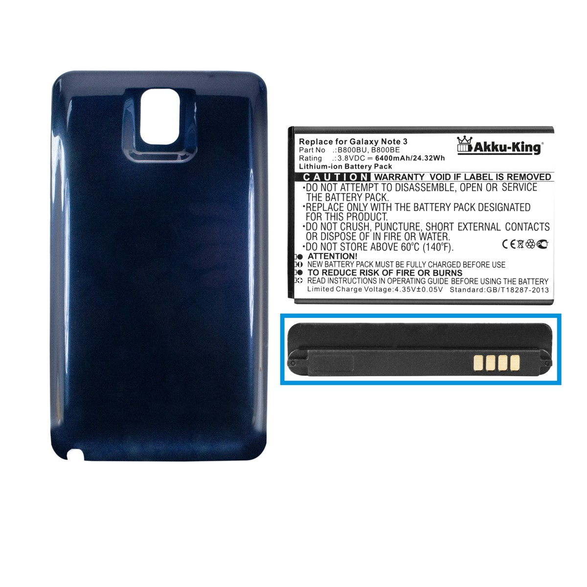 Akku Samsung mit Li-Ion AKKU-KING 6400mAh kompatibel Volt, Akkudeckel B800BE 3.8 mit blau Handy-Akku,