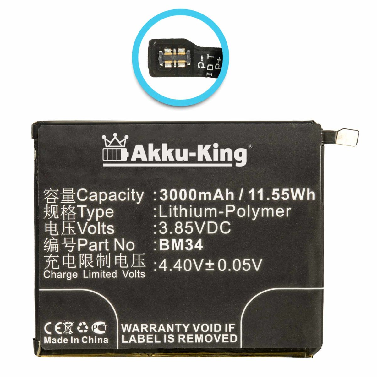 AKKU-KING Akku kompatibel mit Xiaomi Li-Polymer 3.7 BM34 3000mAh Volt, Handy-Akku