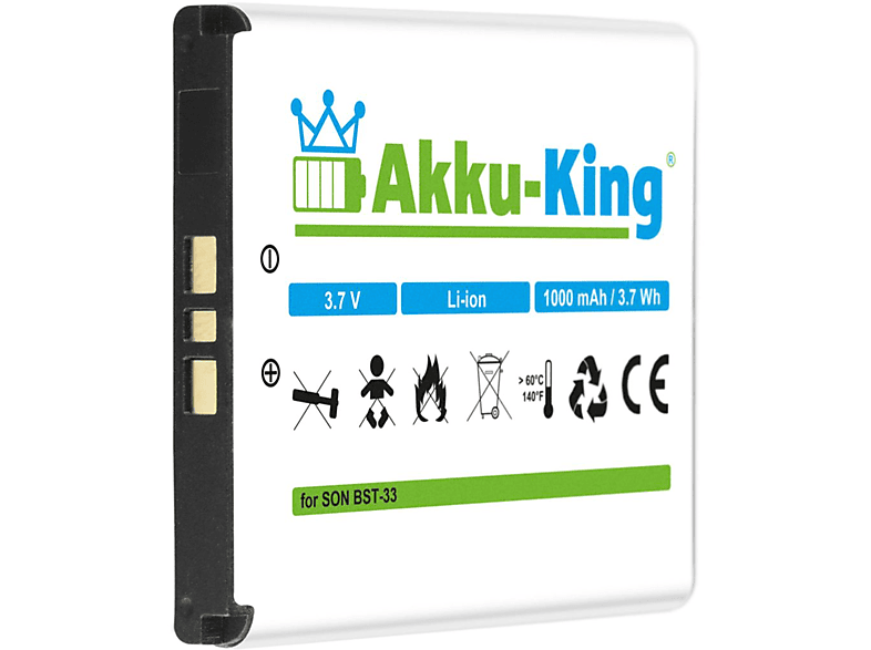 AKKU-KING Akku kompatibel mit Sony-Ericsson BST-33 Li-Ion Handy-Akku, 3.7 Volt, 1000mAh