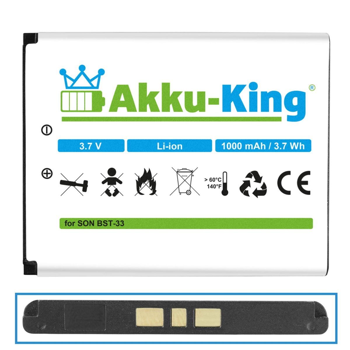 AKKU-KING Akku kompatibel mit Handy-Akku, Volt, BST-33 Li-Ion 3.7 1000mAh Sony-Ericsson