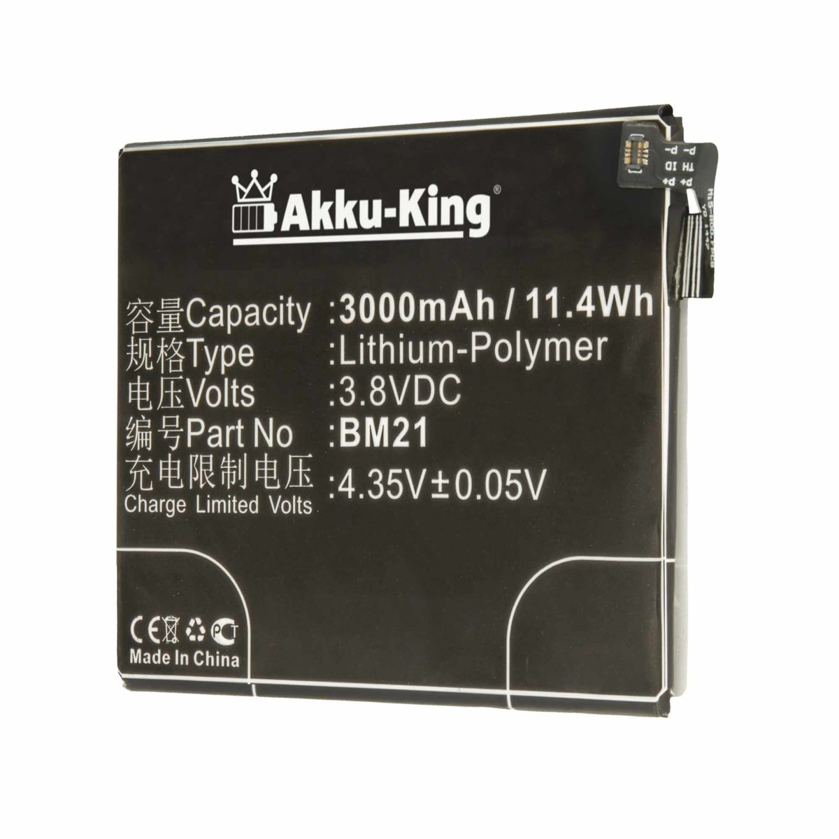 Akku 3000mAh kompatibel BM21 mit Li-Polymer Volt, Handy-Akku, 3.8 Xiaomi AKKU-KING