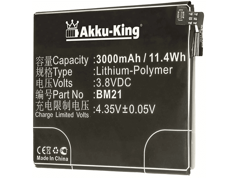 Volt, Li-Polymer Handy-Akku, BM21 mit kompatibel 3000mAh 3.8 AKKU-KING Akku Xiaomi