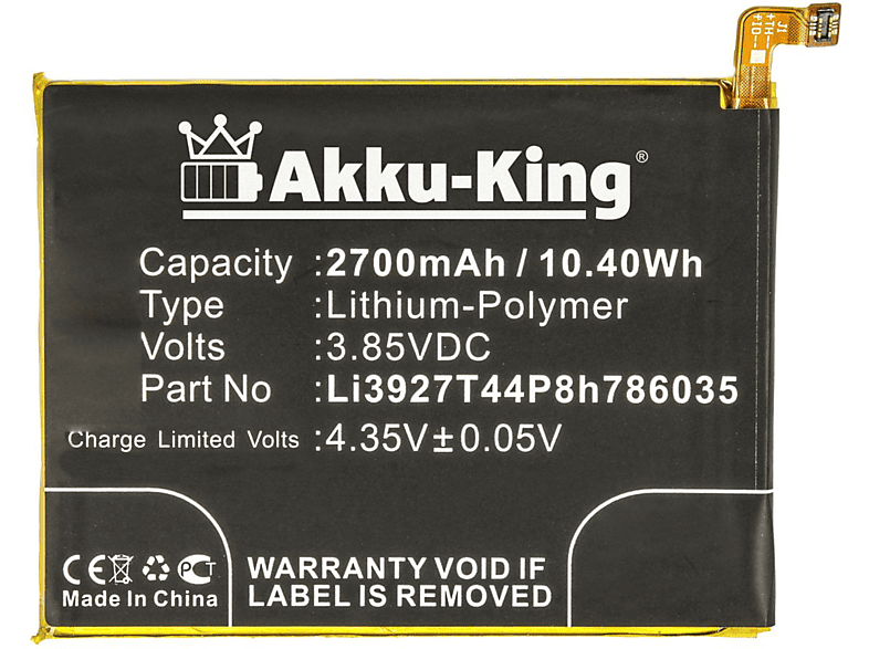 AKKU-KING Akku kompatibel mit ZTE Li3927T44P8h786035 Li-Polymer Handy-Akku, 3.85 Volt, 2700mAh