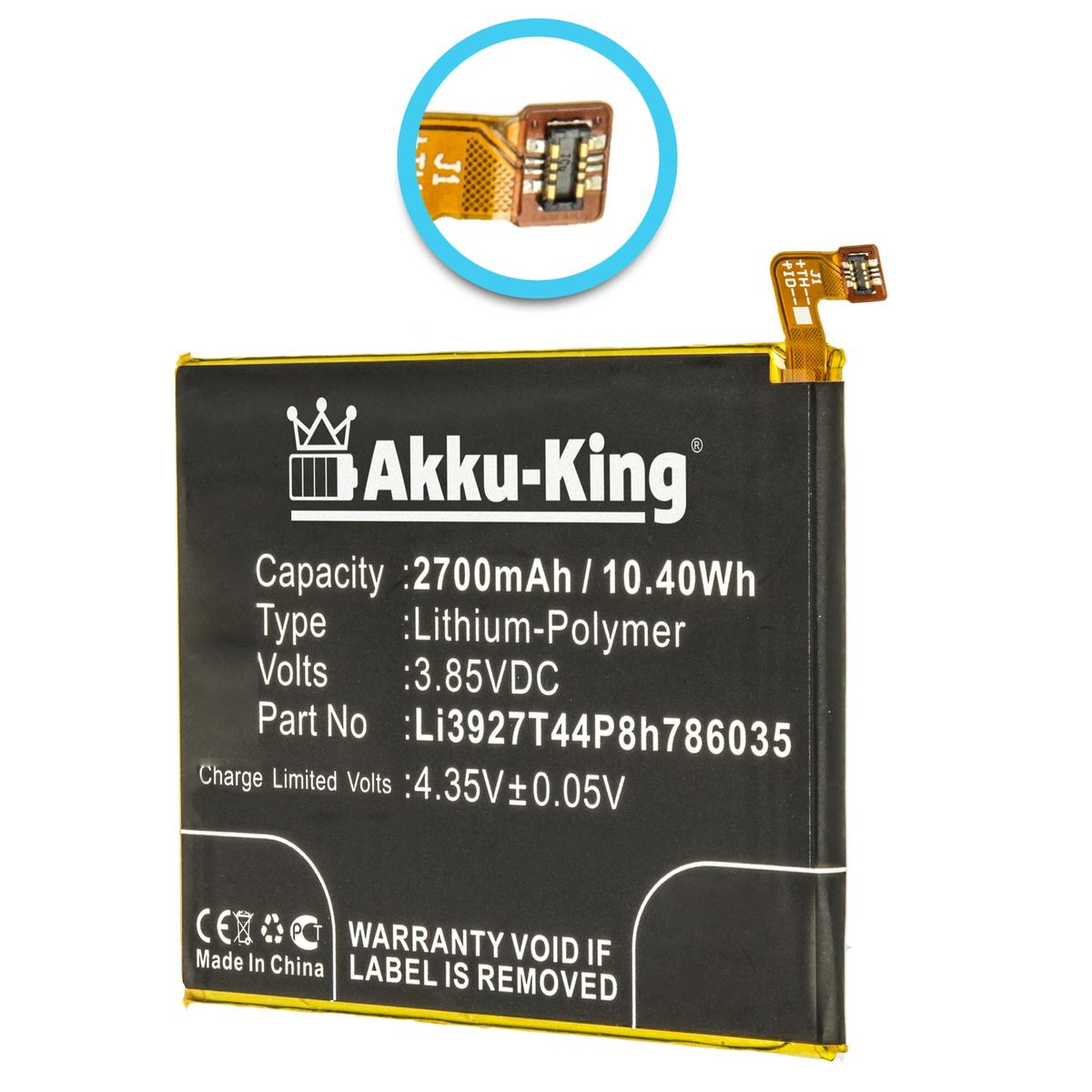 AKKU-KING Akku kompatibel ZTE Volt, Li-Polymer 2700mAh 3.85 Li3927T44P8h786035 Handy-Akku, mit