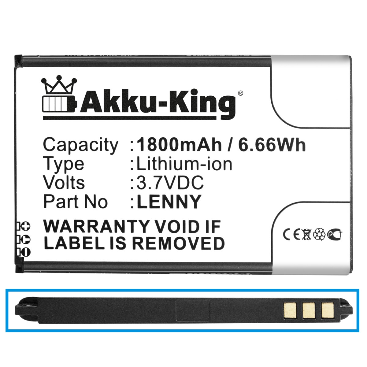 Akku Lenny AKKU-KING Volt, kompatibel Wiko 1800mAh mit Li-Ion 3.7 Handy-Akku,