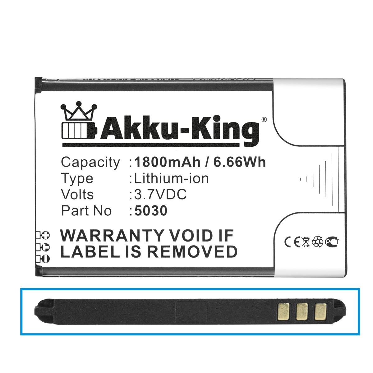 Akku Volt, kompatibel mit 5030 Wiko 1800mAh Handy-Akku, AKKU-KING Li-Ion 3.7