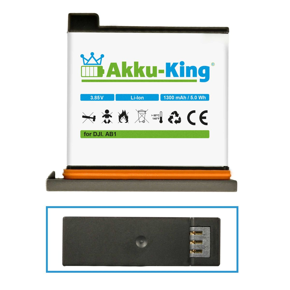 1300mAh Li-Ion DJI Kamera-Akku, mit Akku AB1 3.85 Volt, P01 kompatibel AKKU-KING