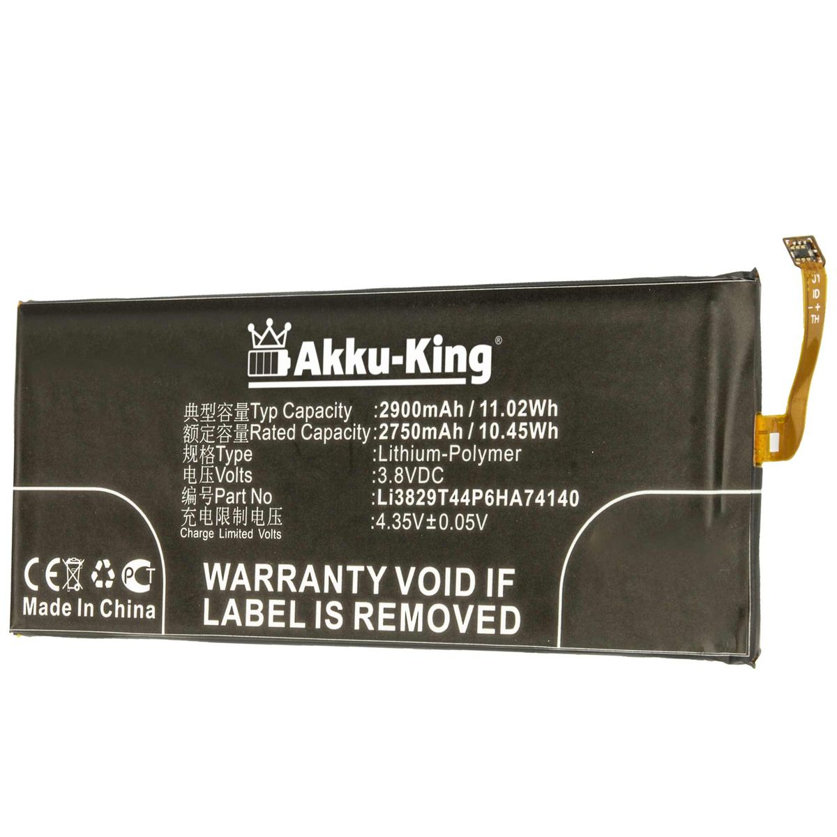 AKKU-KING Akku kompatibel mit ZTE Li3829T44P6HA74140 Handy-Akku, 2900mAh Volt, 3.8 Li-Polymer