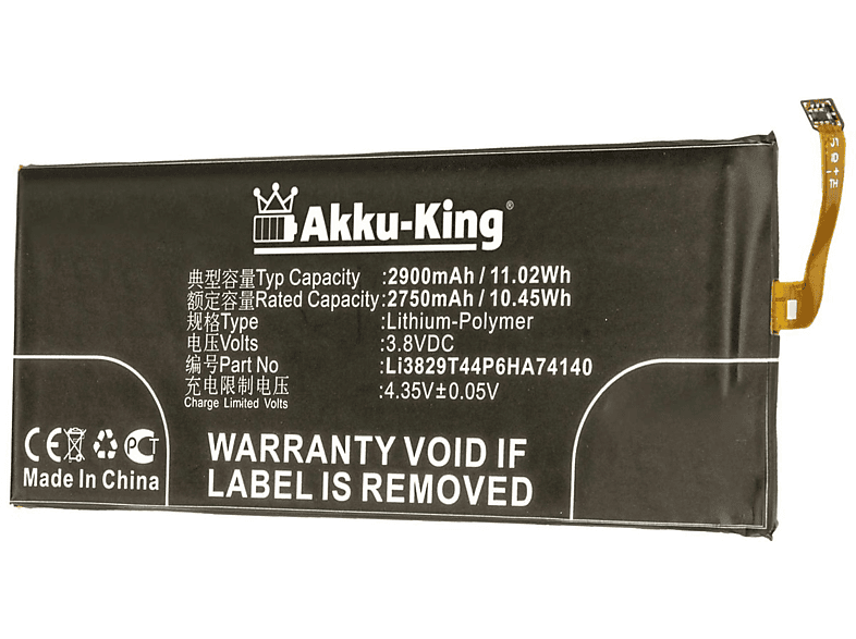 AKKU-KING Akku kompatibel 2900mAh Handy-Akku, Li-Polymer Volt, mit 3.8 Li3829T44P6HA74140 ZTE