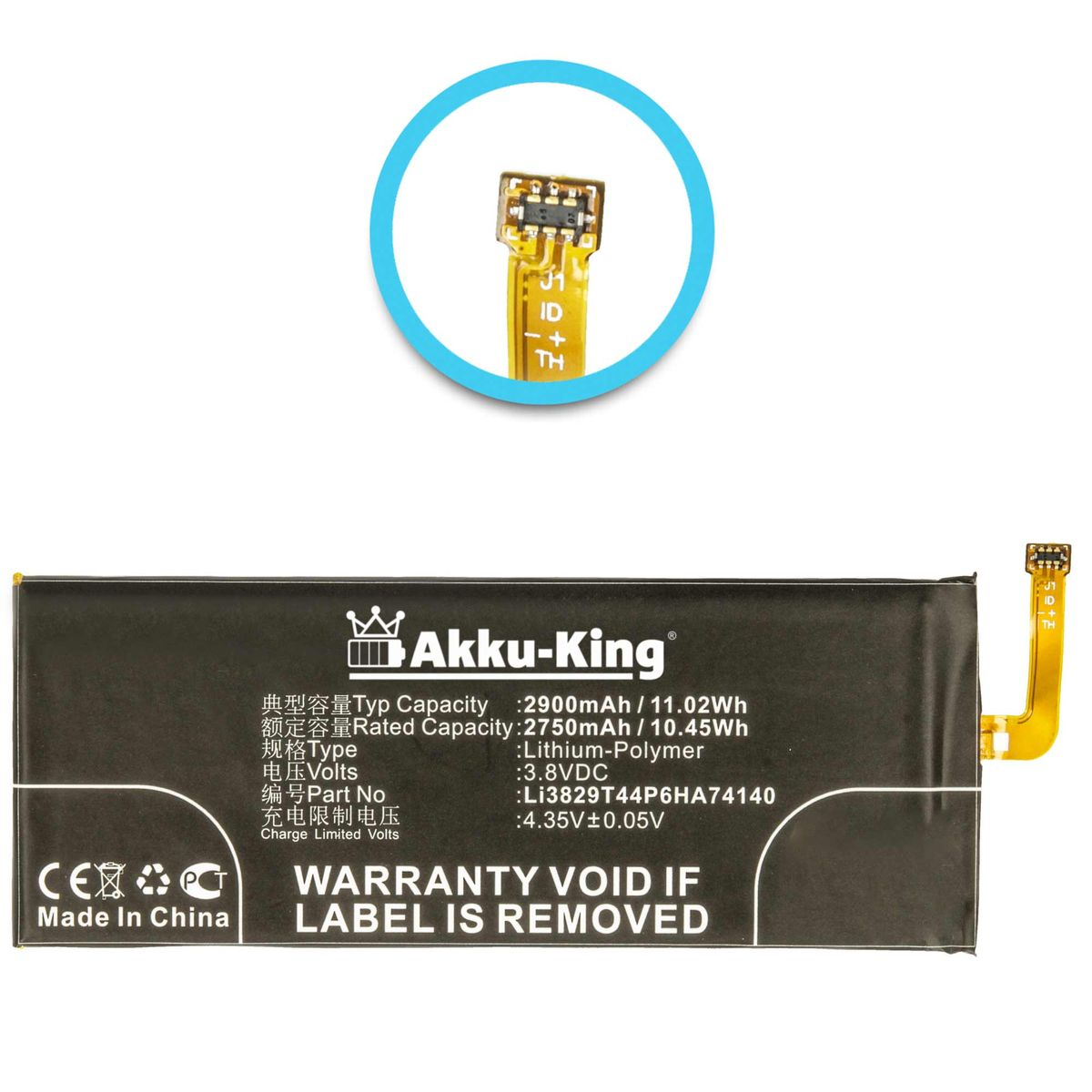 AKKU-KING Akku kompatibel 3.8 Li-Polymer Handy-Akku, mit 2900mAh Li3829T44P6HA74140 ZTE Volt