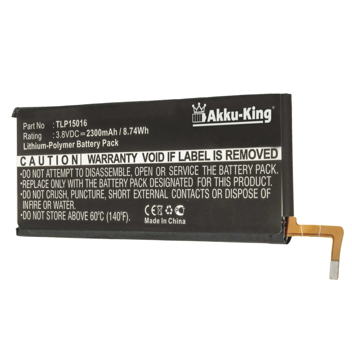 TLP15016 Akku mit kompatibel 2300mAh Volt, Li-Polymer Wiko Handy-Akku, 3.8 AKKU-KING